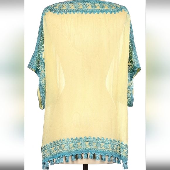 Calypso Saint Barth St. Barth silk beach cover-up 0 S M aqua yellow beachy VGUC - Picture 3 of 15